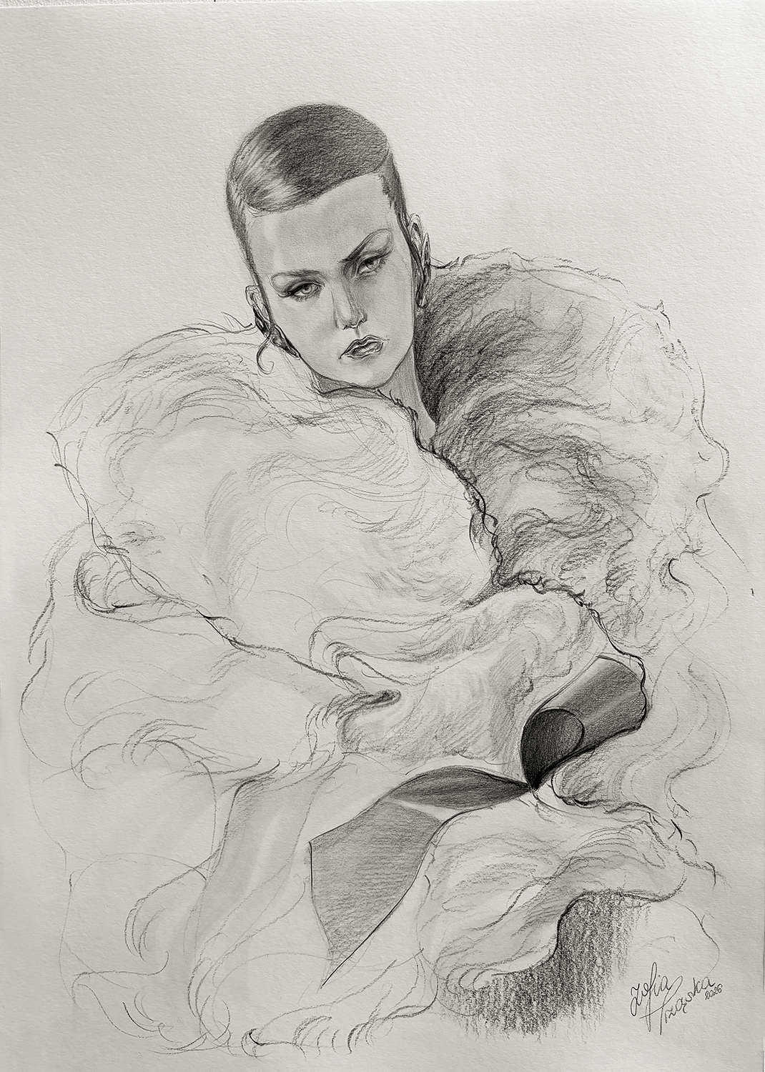 Portrait of a woman wearing fur
