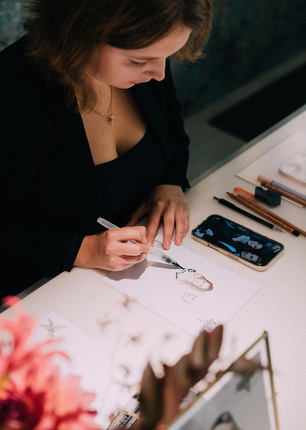 Photo of me illustrating at Tiffany & Co. event
